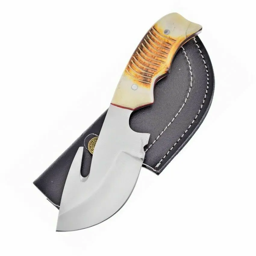 Ручной работы по индивидуальному заказу из нержавеющей стали охотничьи ножи с фиксированным лезвием с крюка кишки нож Скиннер светло-коричневые костяной ручкой & оболочки