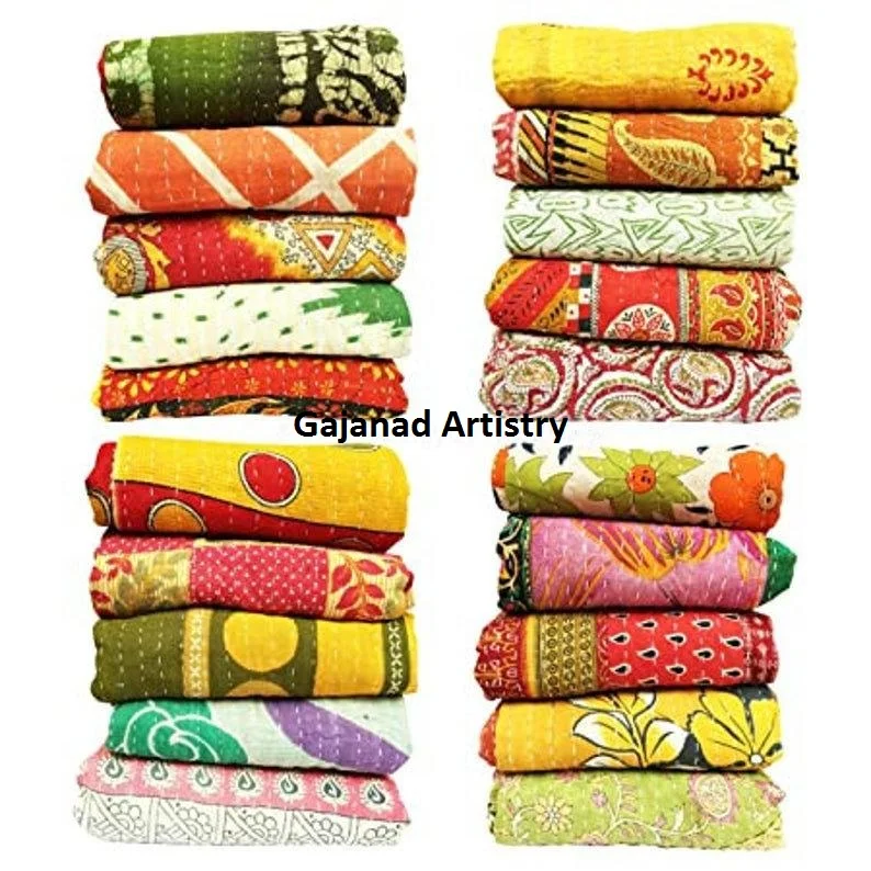 Wholesale Lot Of Indian Vintage Kantha Quilt Handmade Throw Reversible Blanket Bedspread Cotton Fabric Bohemian quilt