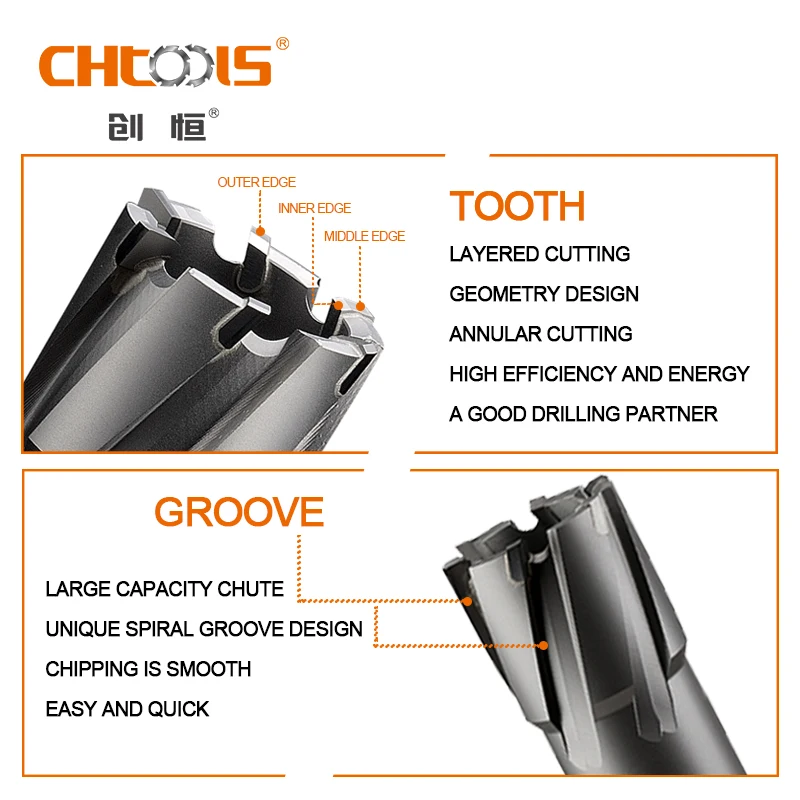 CHTOOLS High-Efficiency 35mm Annular Cutter Drill Bit with TCT High-Speed Steel Broach for Chinese Suppliers