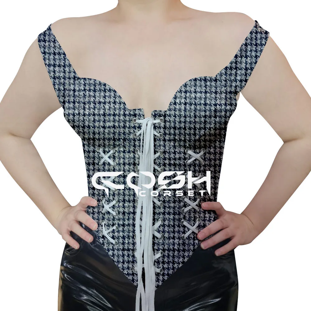 Over Bust Steel Boned Sublimation Printed Corset With Side Zip Up And Shoulder Strap With Front Laces Fashion Outfit Bustier Top