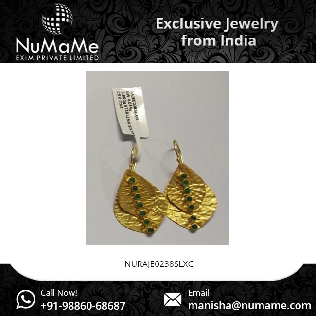 Gorgeous Jewelry with Leaf Design 925 Sterling Silver 14K Gold Plated Green Onyx Gemstone Drop Earrings for Girls on Party Wear