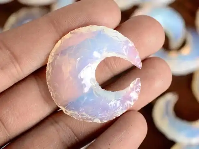 Opalite Crescent Opalite Moon Blue Opalite Moon Metaphysical glass Healing Stone Carved Opal Moon