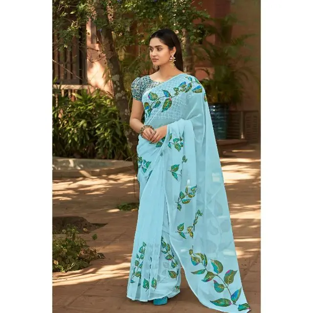 Pack Of Printed Organza Festive Party Saree With Blouse Printed Georgette Saree Indian saree sexy indian