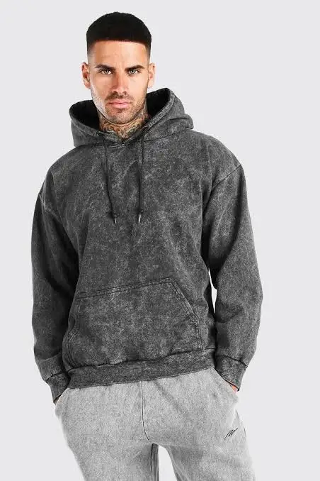 High Quality custom oversized long sleeve pullover acid wash hoodie men washed black Vintage Faded Distress Hoodies