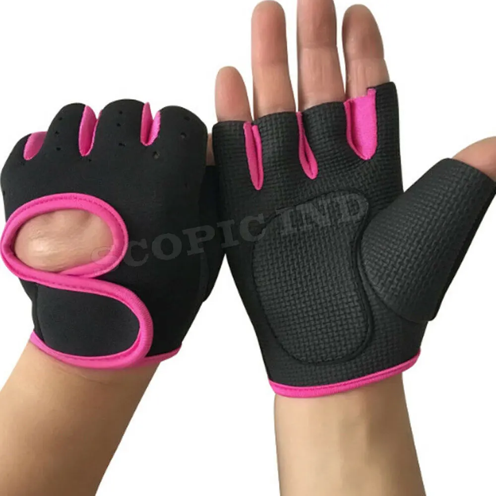 Anti Slip Breathable Sports Workout Fitness Training Weight Lifting Gym Gloves with Wrist Wraps Pink Black Unisex Rubber