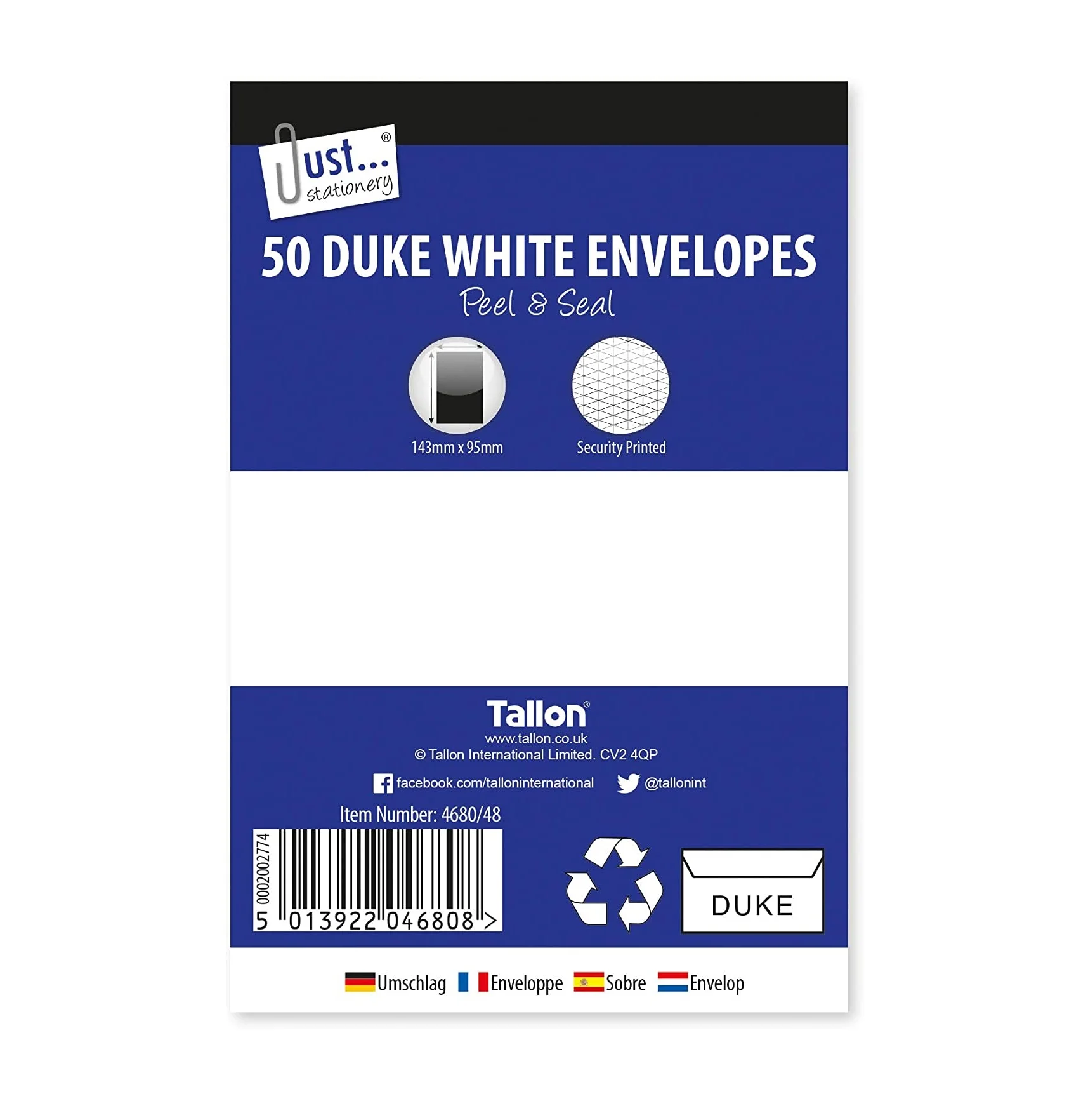 High Quality 80gsm Paper Duke White Envelopes Just Peel and Seal Stationery Envelopes Pack of 50