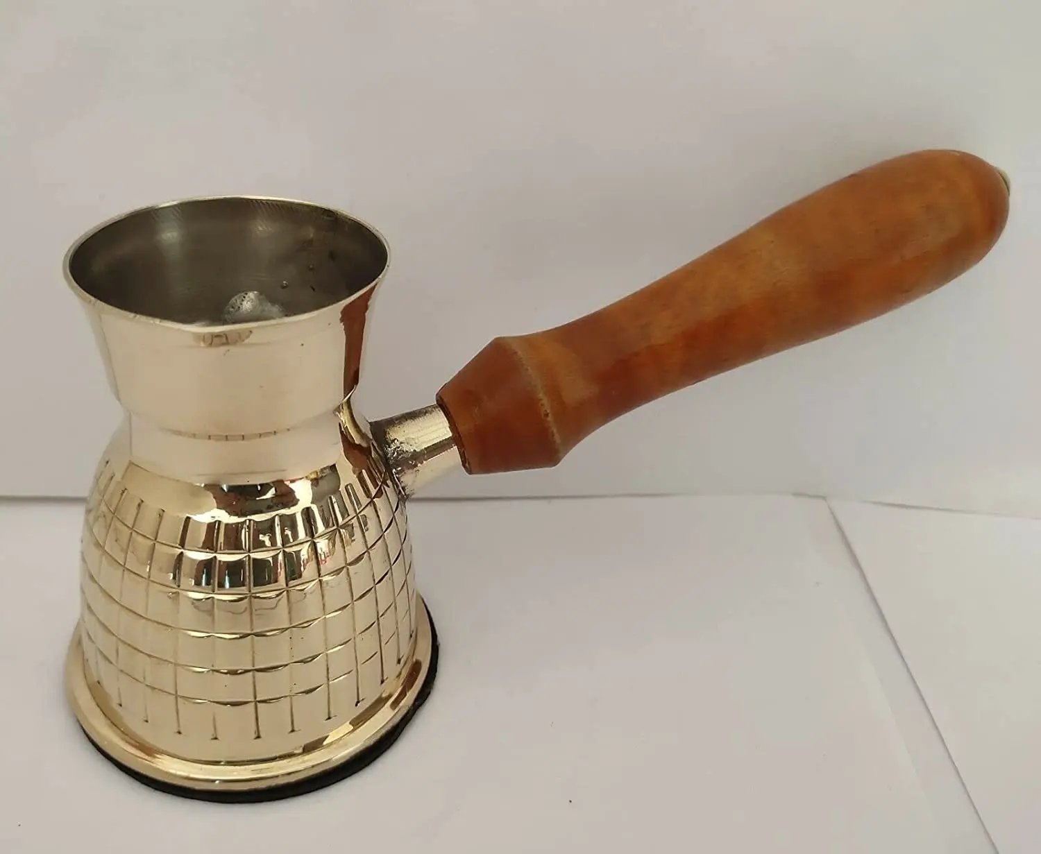Golden Turkish Greek Arabic Coffee Pot Brass Metal Coffee Maker Cezve Ibrik Briki with Wooden Handle For Home and Restaurants