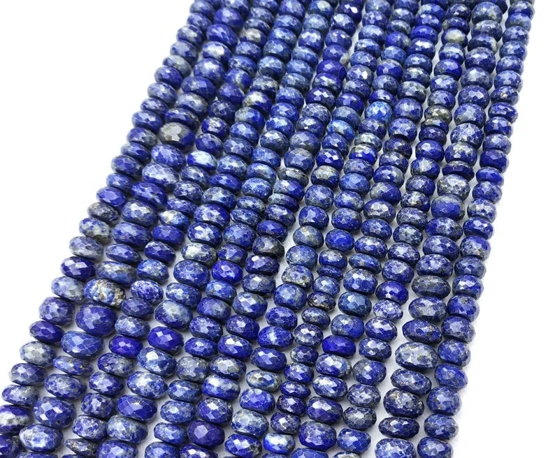 Natural Blue Lapis Lazuli Gemstone Faceted Rondelle Beads Wholesale Price Making Jewelry Maufracture