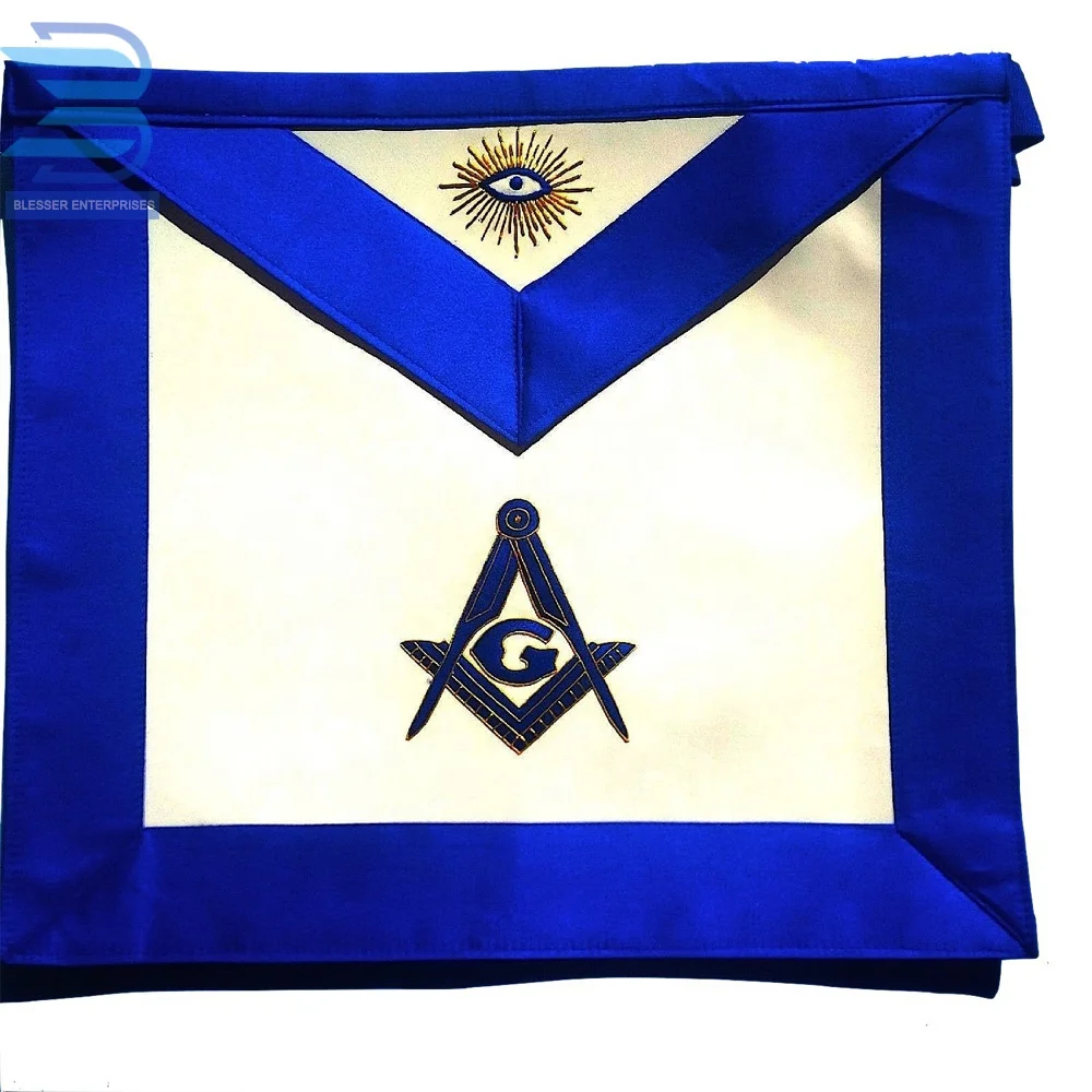 High Quality Machine Embroidered Freemasonry Masonic Regalia Blue Lodge Master Mason Radiant G Blue Apron