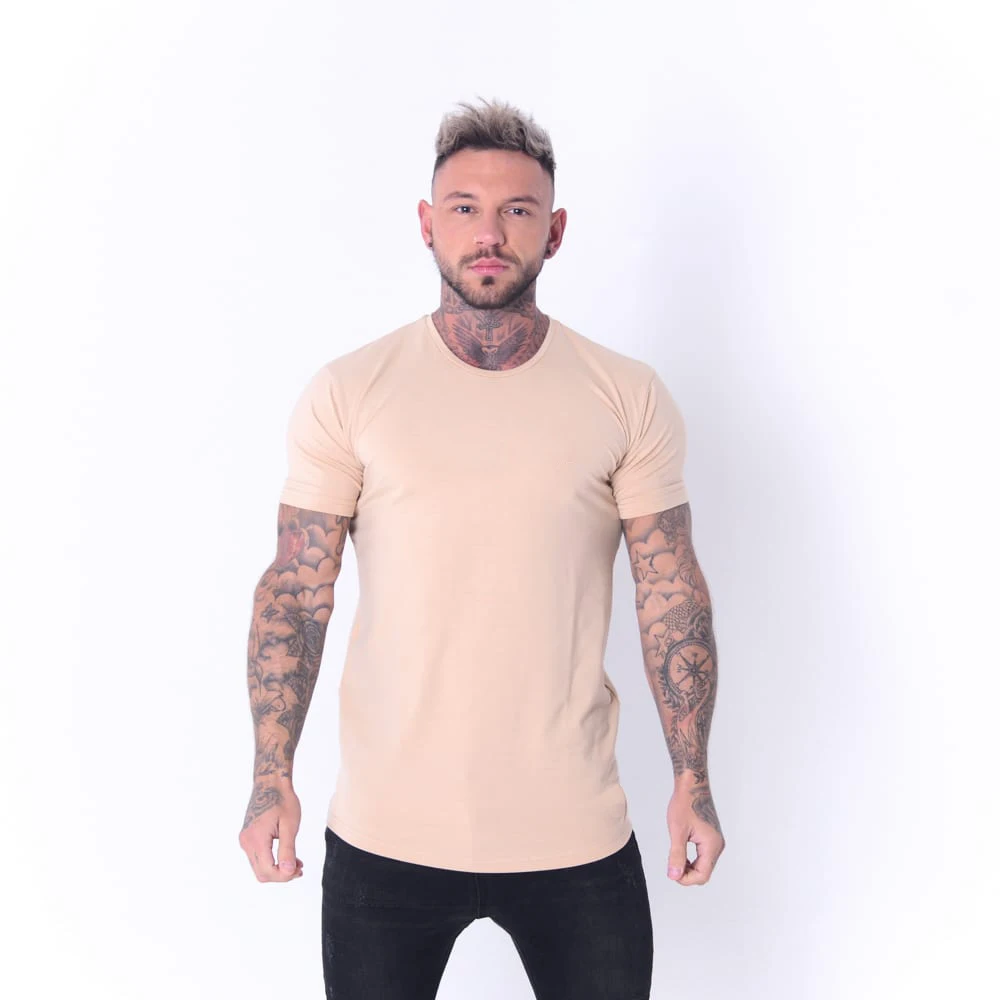 High Quality Custom 100% Cotton Slim Hipster Hip Hop Fit T-Shirts Long Line Men T Shirt Blank Longline T Shirts With Curved Hem