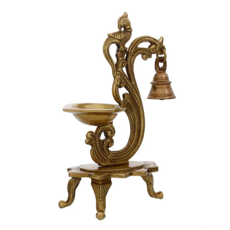 Латунная антикварная масляная лампа «попугай» Diya