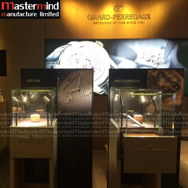 Customized Luxury MDF Wooden Display Showcase Cabinet Counter Tower Furniture Retail Fixtures for Watch Roadshow Event