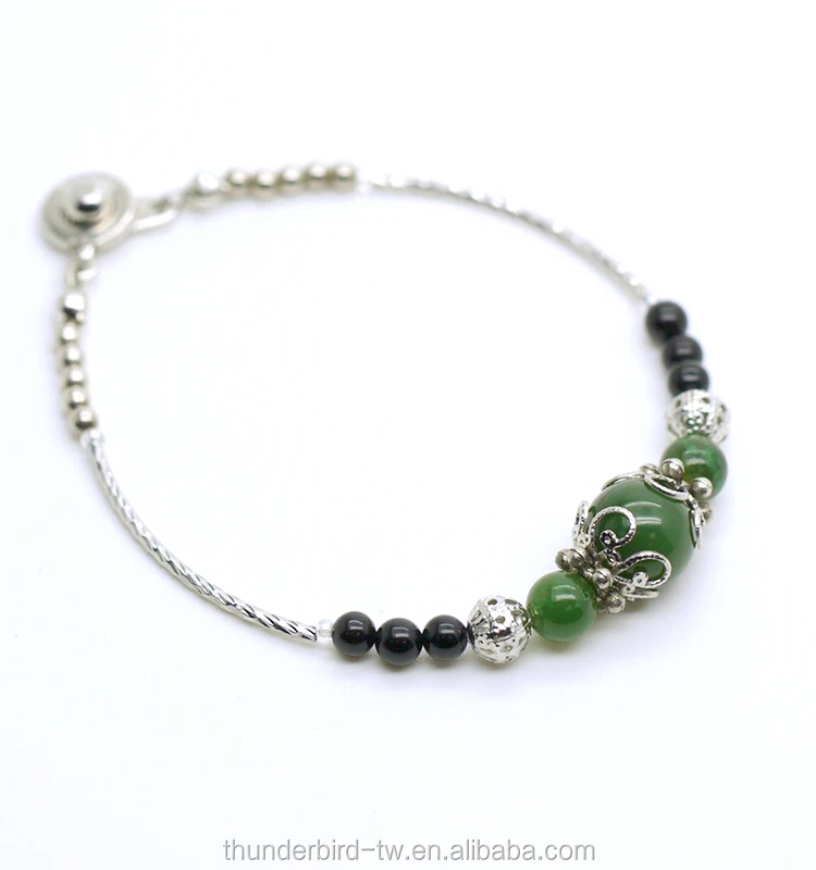 
wholesale alloy jewelry Handmade Natural Stones green jade and black onyx healing stone Bracelets 