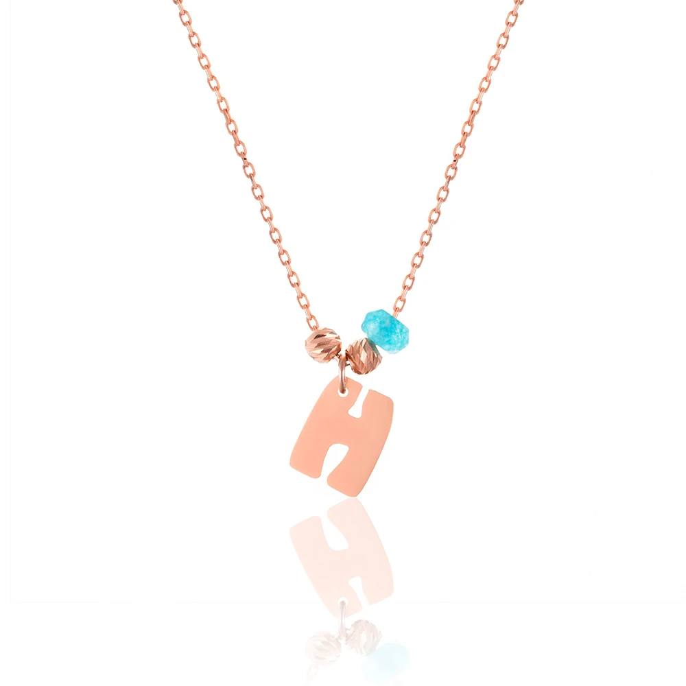 Stylish New Design Gold Plated 925 Sterling Silver with Turquoise Letter Pendant Necklace Jewelry A B C D E F G H I J K L