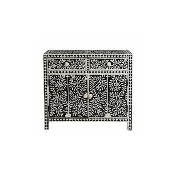 Top Selling Bone Inlay Drawer Cabinet Elegant Floral Design Handmade Bone Inlay Side Board Living Room with Stand