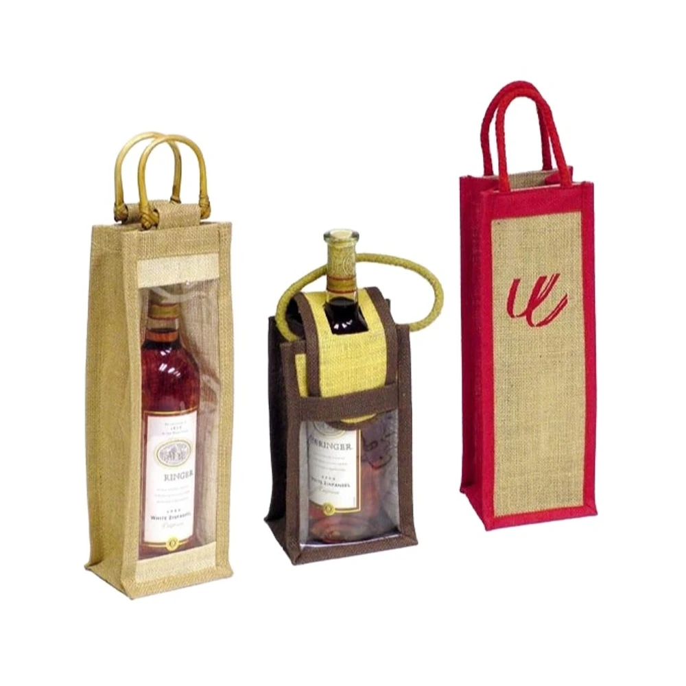 Jute Wine Bottle Bag With Custom Band Logo Printed Buy Highest Selling Jute Wine Bags From India