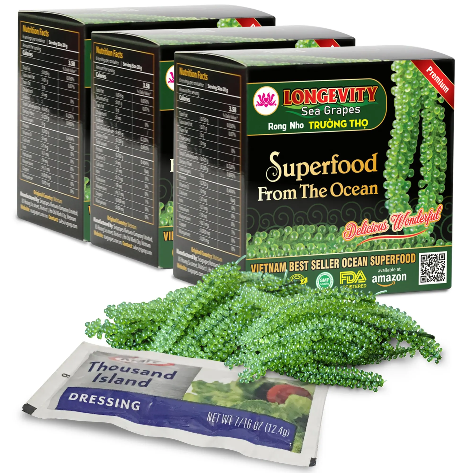 
3 Boxes 18 Packs Seaweed Packaged Sachet Longevity Dehydrated Sea Grapes 