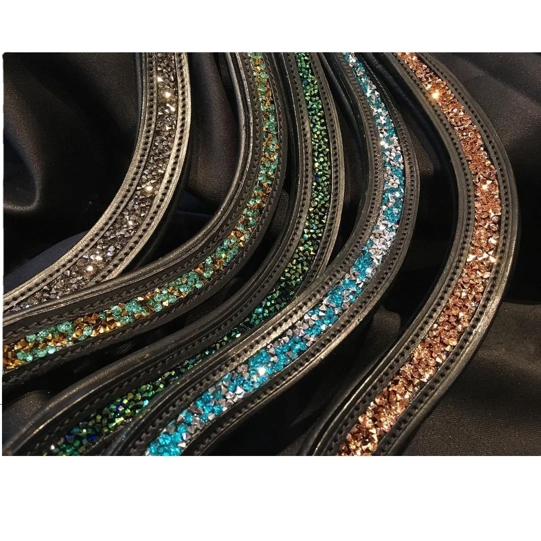 Genuine Leather Equestrian Horse Soft Padded Browbands With Rock Crystals Top Indian Wholesale Manufacturer