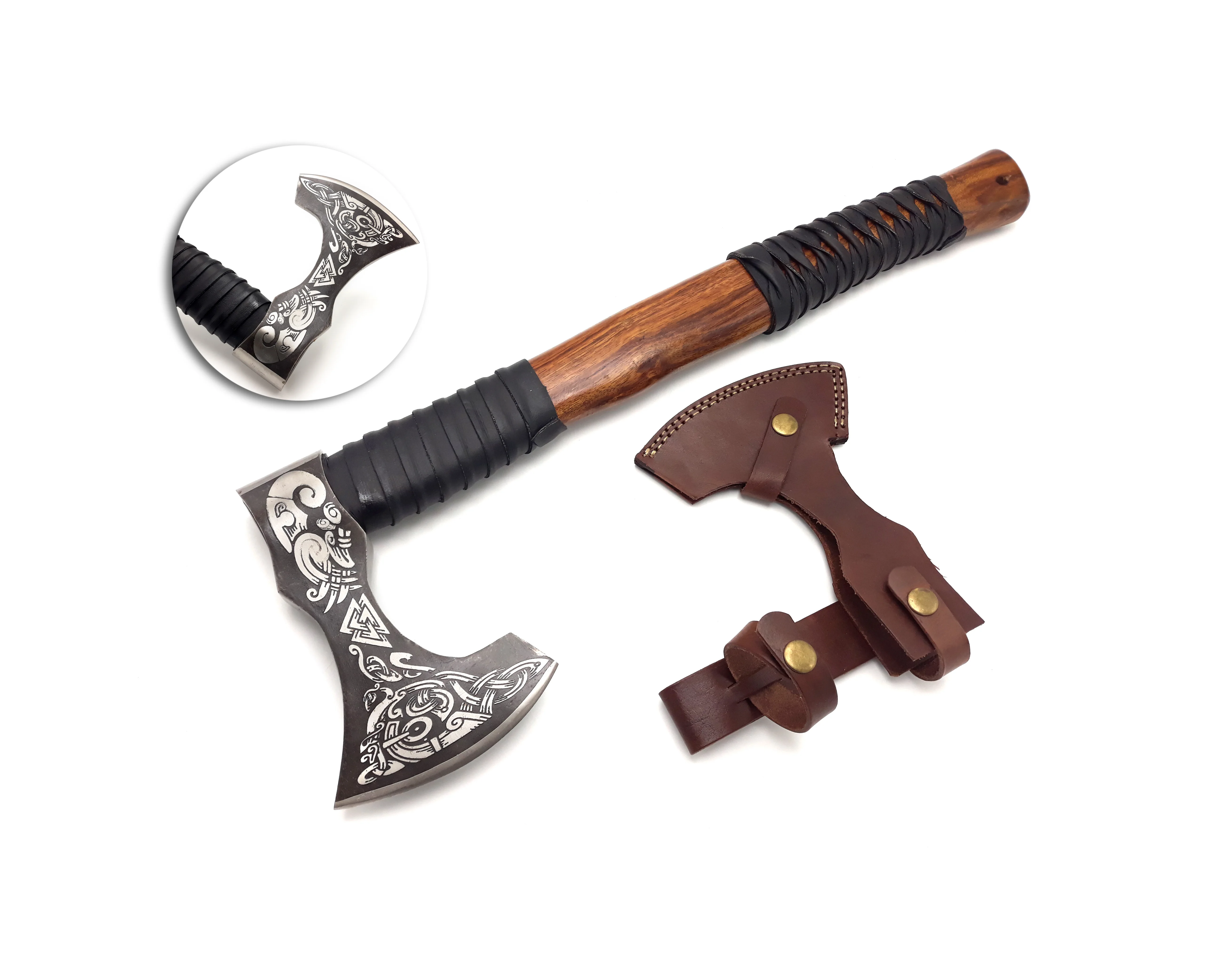 1095 High Carbon Steel Embossed Head Axe Industrial Grade Hatchet with Wood Handle for Camping and Cutting