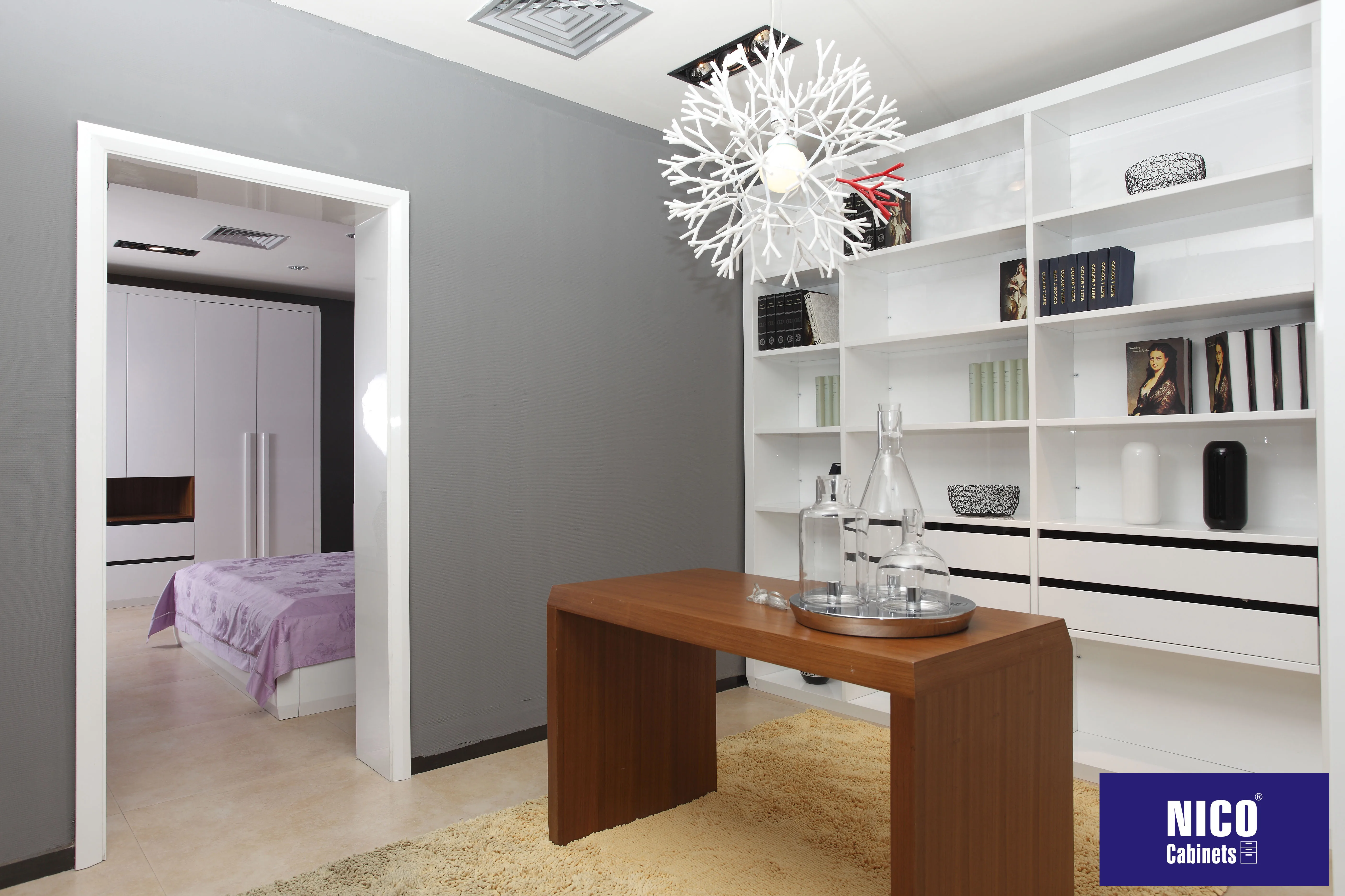 NICOCABINET Custom European Popular Design Modern Custom White Bookcase Book Shelf