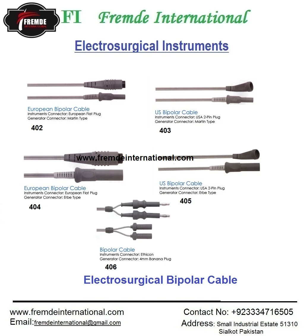 Bipolar Cables Instruments connector,Generator Connector ,single use/reusable Cables and connectors Certified By CE