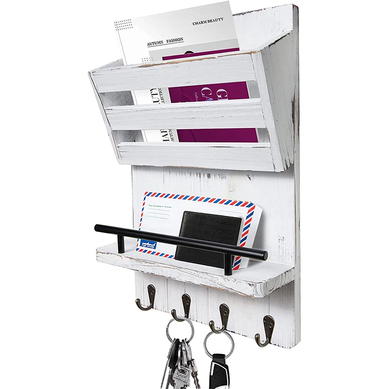 SINORHEMA Wood Key Holder for Wall Decorative with 4 Key Hooks Key Rack Hanger for Wall Mail Holder and Key Hanger or Shelf