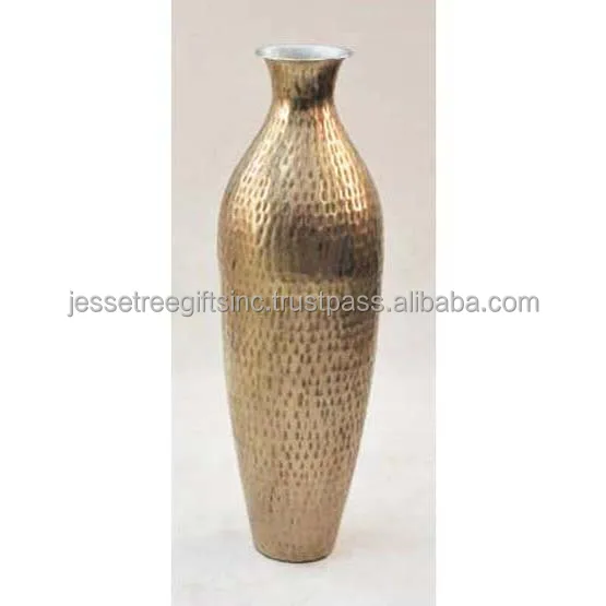 Metal Sheet Flower Vase With Copper Spray Paint Finishing Hammered Design Round Shape Genuine Quality For Home Decoration