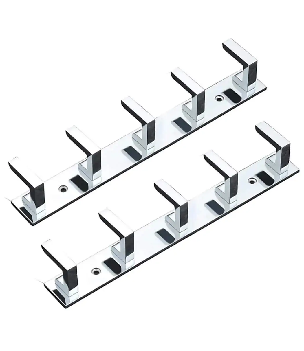 Stainless Steel Premium Fescue Dual Edge Cloth Hanger Bathroom Wall Door Hooks Silver