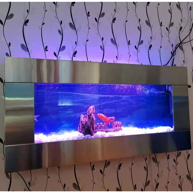 Brushed silver stainless steel wall aquarium tank