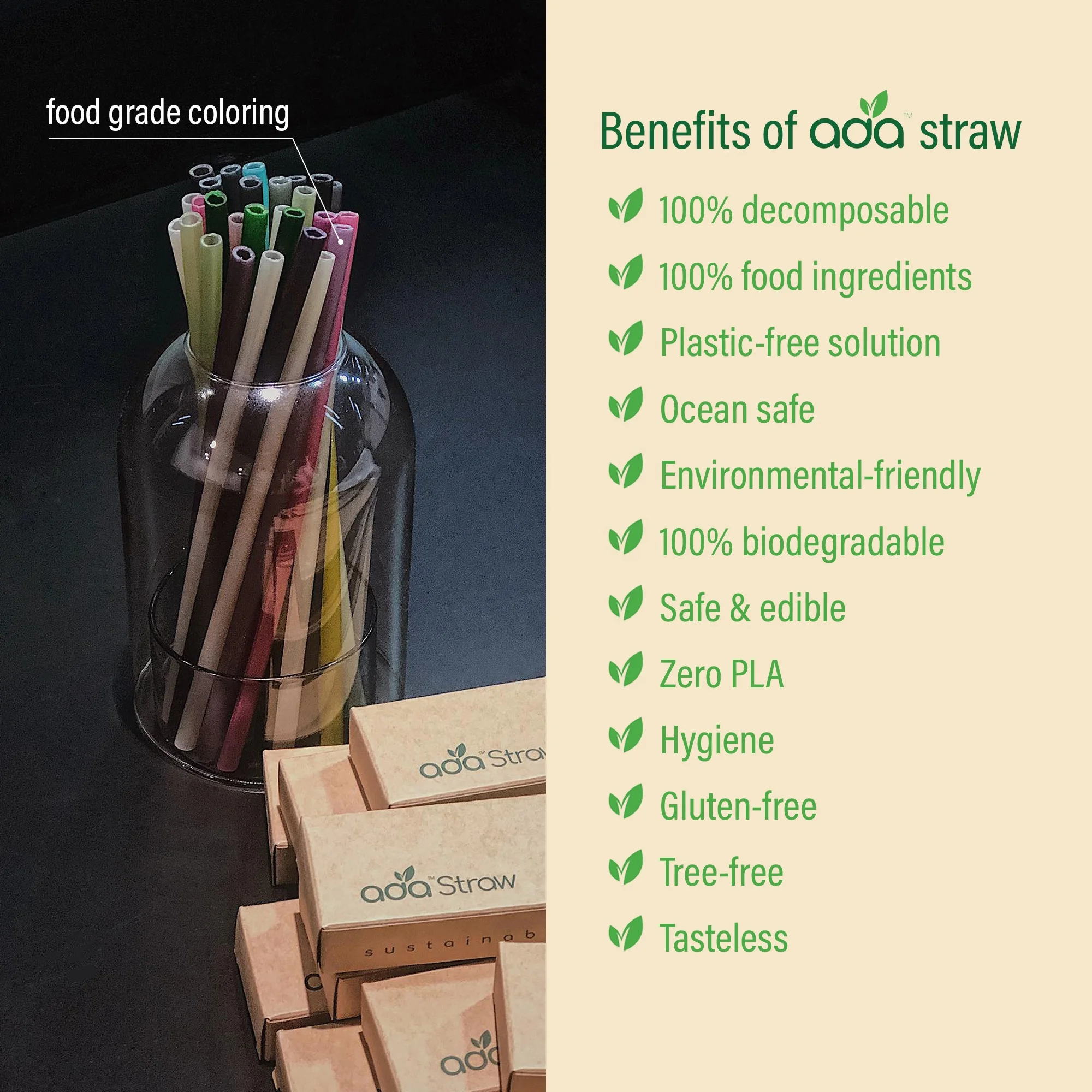 100% Biodegradable Eco Friendly Rice Tapioca Drinking Straw All Natural Disposable (ADA Biotech) 7.5mm