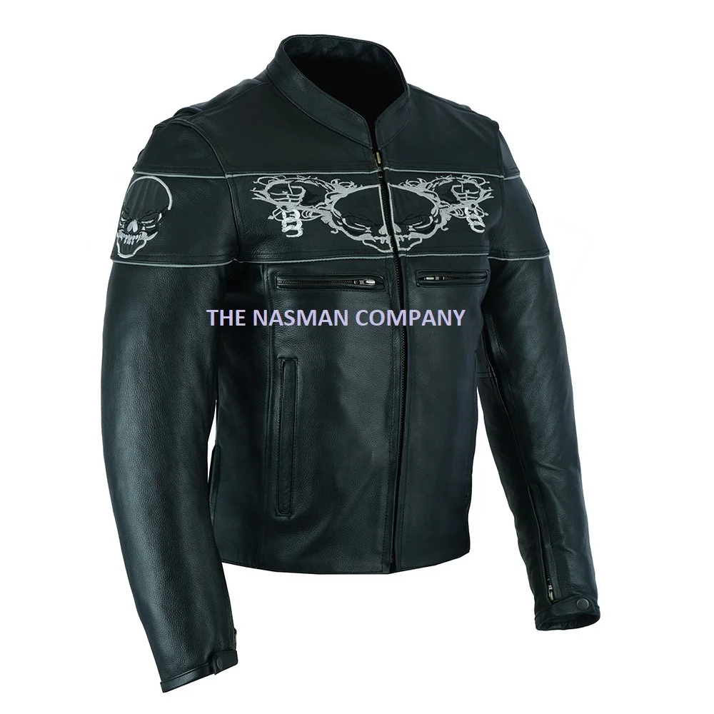 Мужская кожаная куртка Harley Davidson 3 с изображением черепа из натуральной воловьей кожи в американском стиле для мотоциклистов и