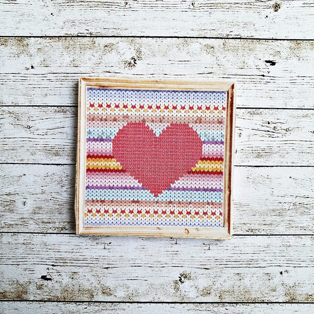 Dollhouse Miniatures Heart Cross Stitch Wall Decoration