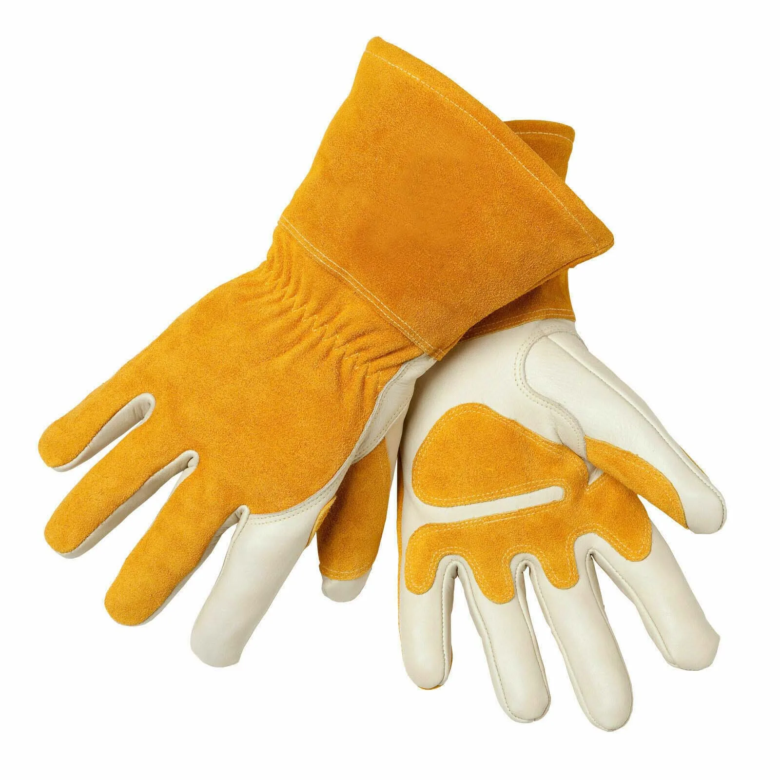 Double-layer Lengthened Cotton Lining Welding Gloves, Heat Resistant Welding Gloves Long Sleeve Leather
