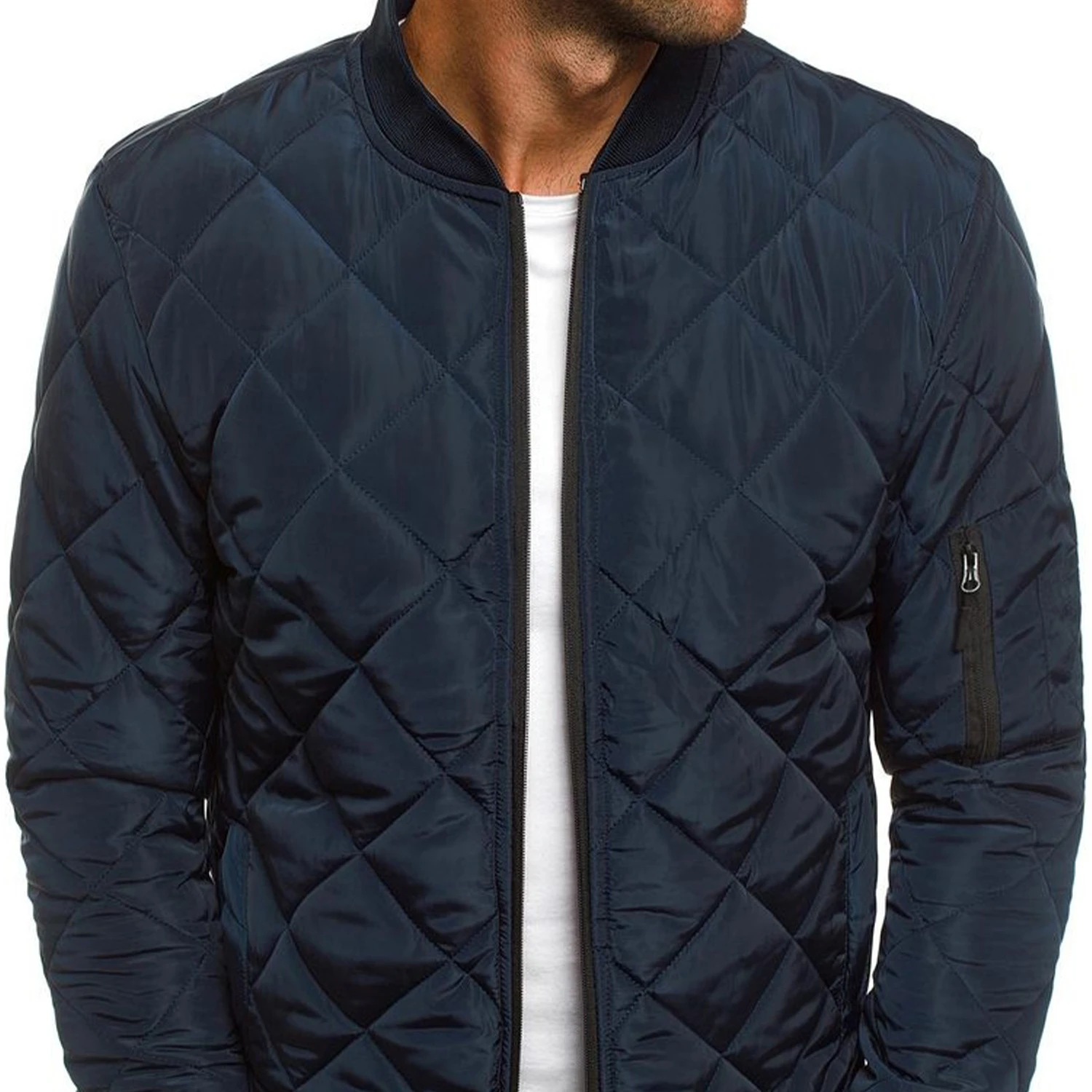 Two front pockets plus zipper 2022 Quilted Leather High Quality Bomber Jacket Custom Men Bomber Jacket Wholesale Blank Satin Ba