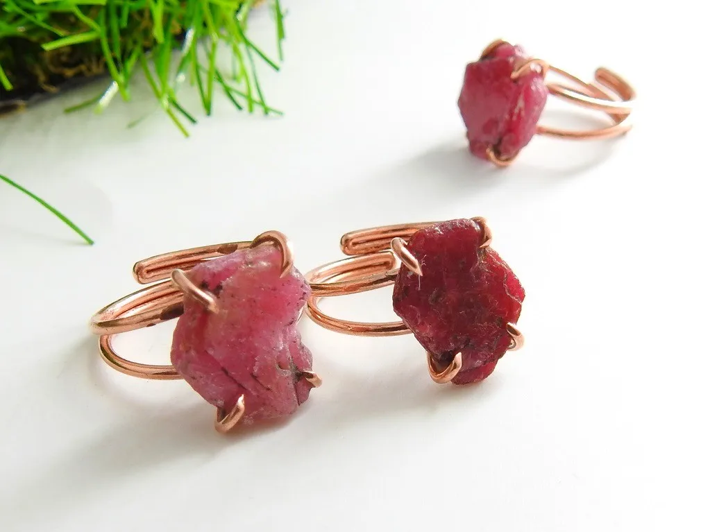  Кольцо из грубой меди с Африканским Рубином регулируемое необработанное кусочек плит украшение для обмотки проволоки эффектное минеральный камень подарок нее 10-15 мм