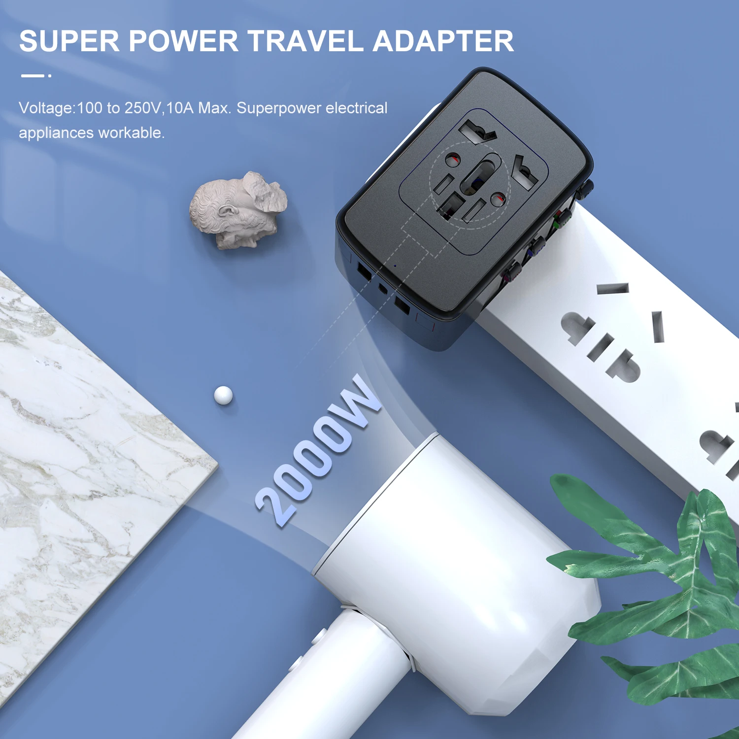 Otravel SL-200 Ган универсальные адаптеры для путешествий зарядное устройство с USB 65 Вт и USB-C порт quick charge