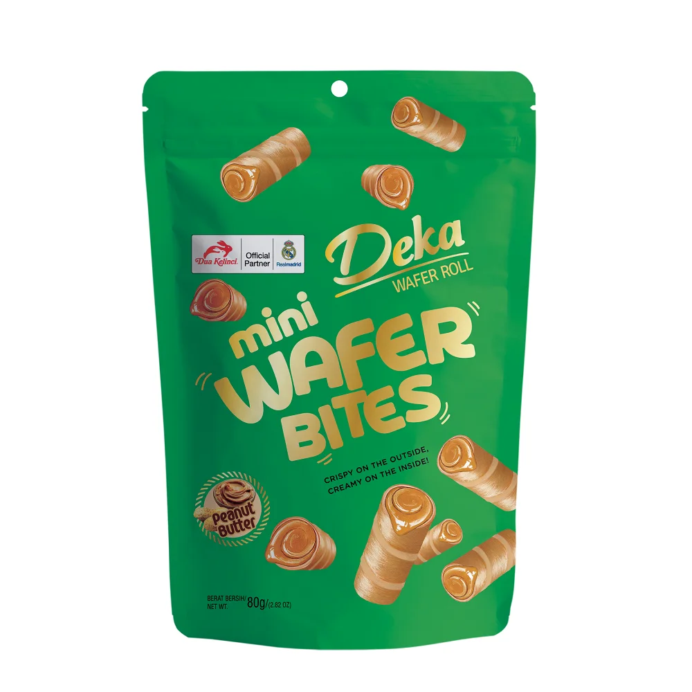 DUA KELINCI - DEKA - WAFER ROLL MINI BITES POUCH BAG PEANUT BUTTER FLAVOR SNACK INDONESIA 80 GR