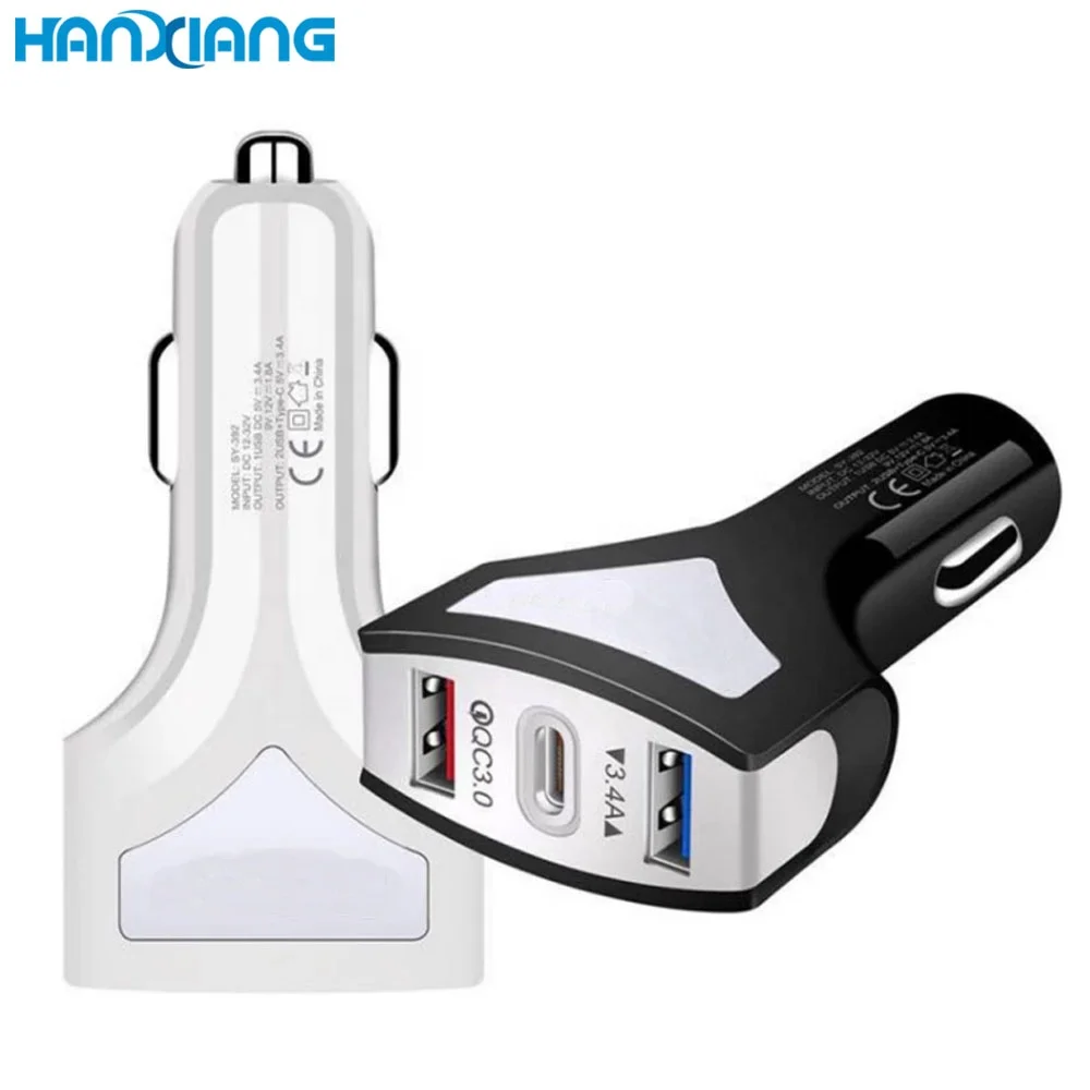 
RTS Product New Electronics Items 2021 Hot Fast Type C Port Dual USB QC3.0 3 Port Car Charger for IOS with Retail Box 