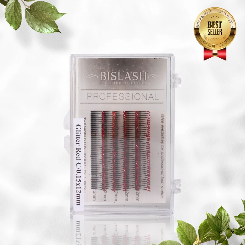BIS LASH/ MINI 5Lines LASH C curl  GLITTER RED / Private Label Service