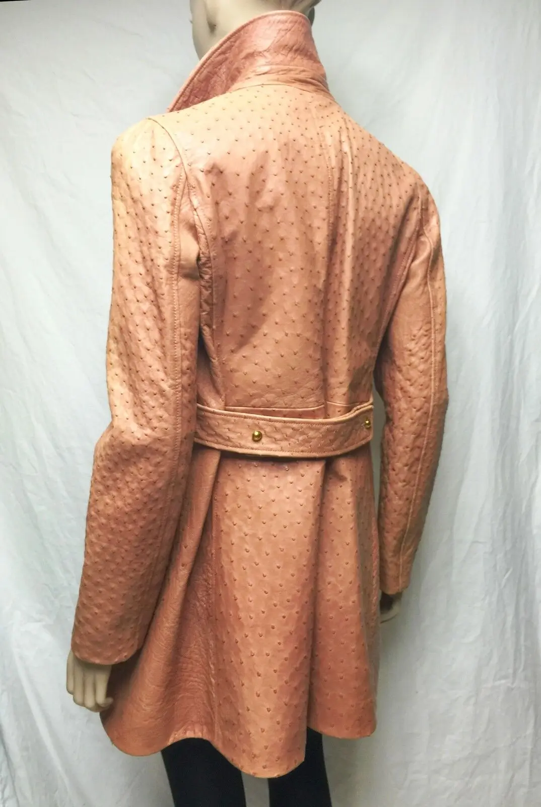 Ostrich Leather Embossed print on goat leather texture Women Luxury Golden color classic style coat ostrich Leather Jacket