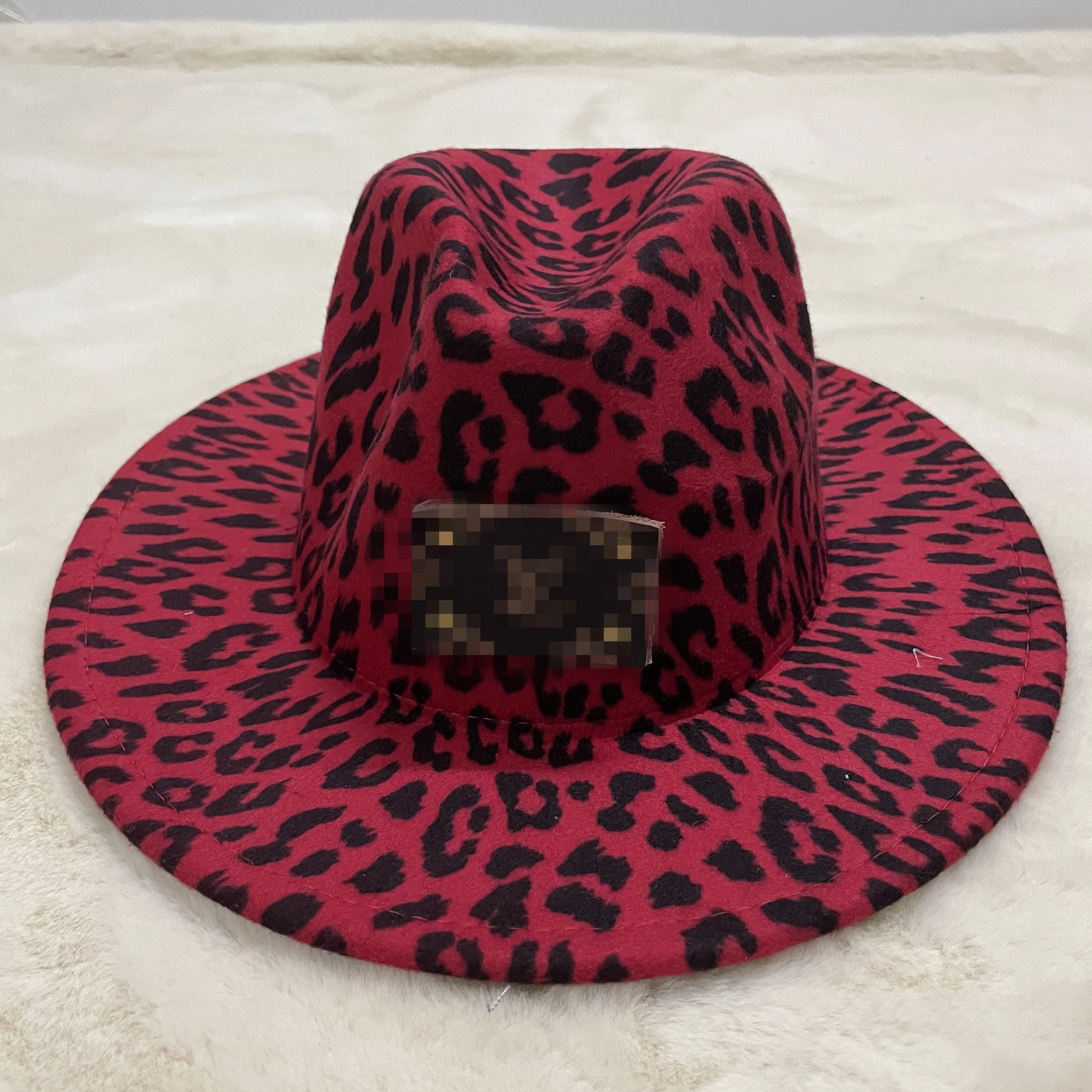 New Style Autumn Winter Classical LOGO Leopard Print Big Wide Brim Jazz Hat Men and Women Top Hat Fedora Hats