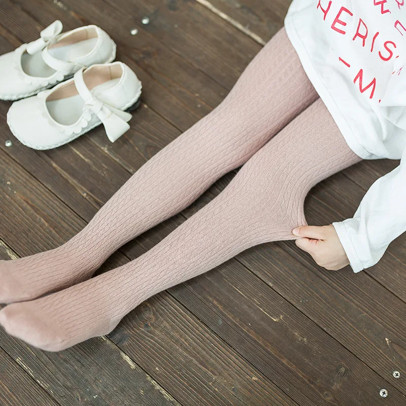Bonypony Pretty 3-8Years Spring Autumn Cute Girls Cable Knit Tights Combed Cotton Rib Pantyhose for Kids