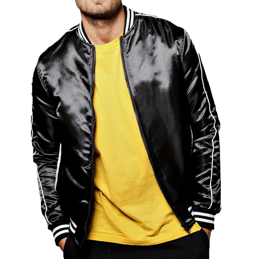 
Jacket Satin Winter Bomber Jacket Men Custom Logo Letter Embroidery Streetwear Satin Jacket 