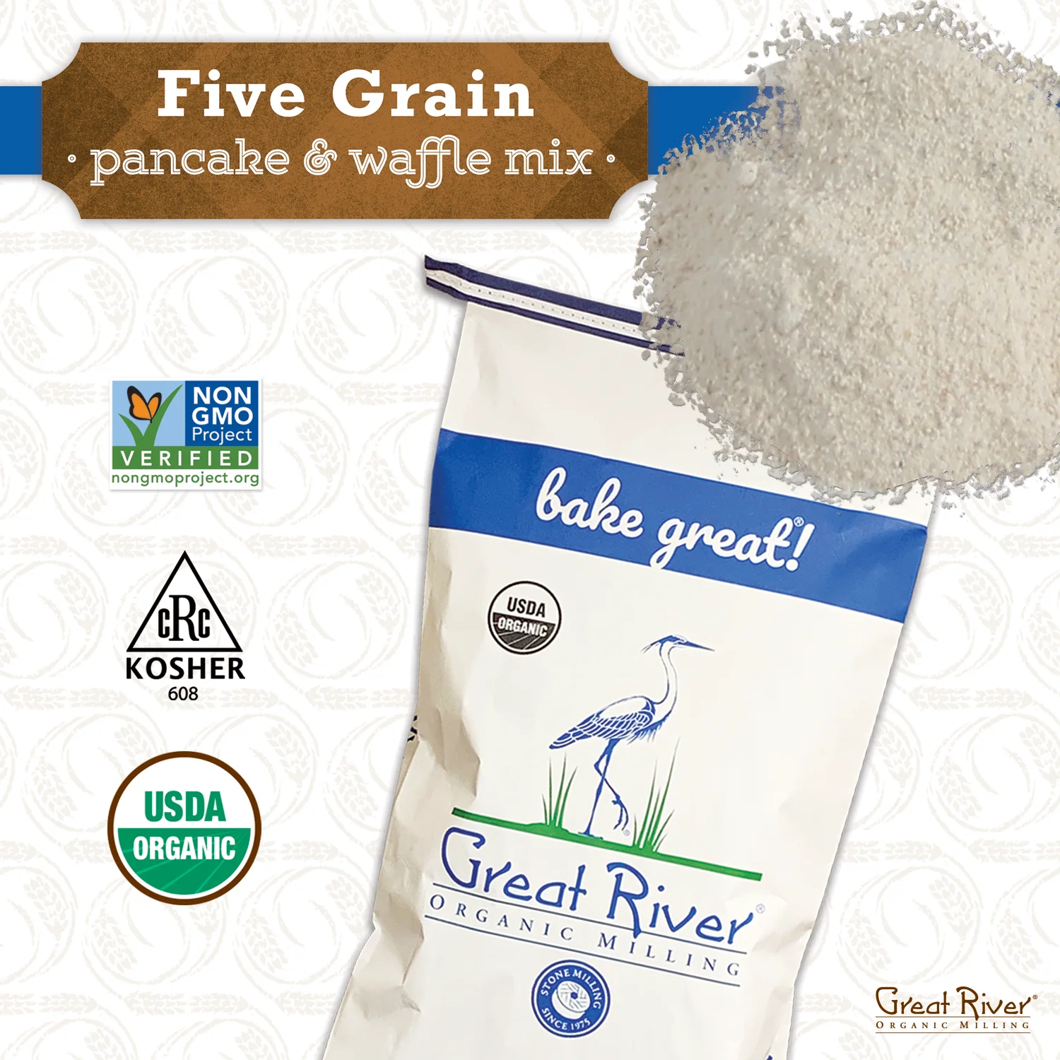 Органическая фрезеровка Great River, микс для блинов и вафель, пять зерен, органический, 50 фунтов (упаковка 1) микс для протеиновых блинов
