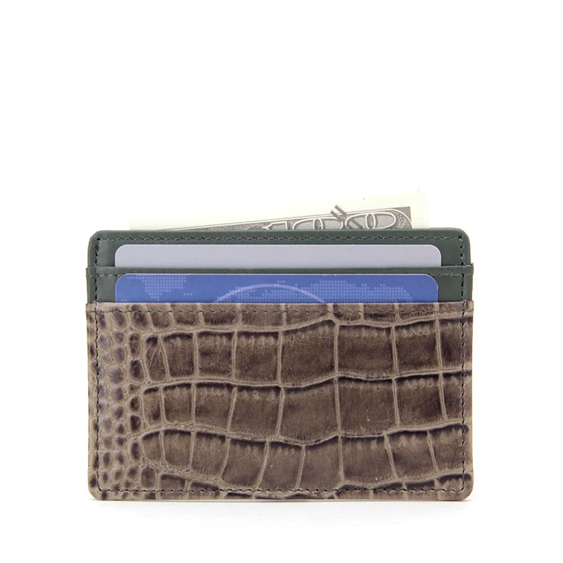 RFID Blocking Custom OEM Mens PU Crocodile Business Credit Card Holder