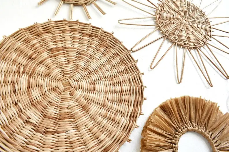 African Hanging Wall Baskets Decorative Baskets, Set 5 Interior Wall Decoration Natural Handmade