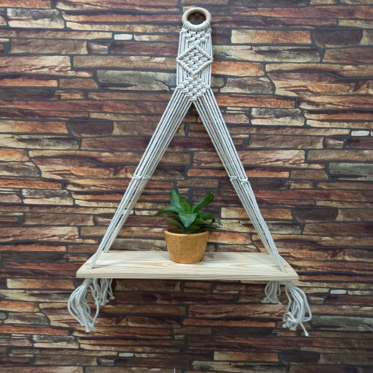 Bohemian Style Hand-Woven Macrame Wall Hanging Floating Shelf for Living Room Decorations Wall Decor