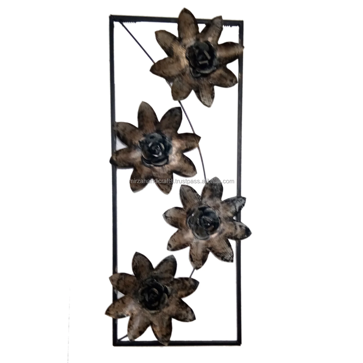 Luxury Decorative Rectangular Framed Metal Flower Wall Art Panels For Home Decorative Wall Hanging