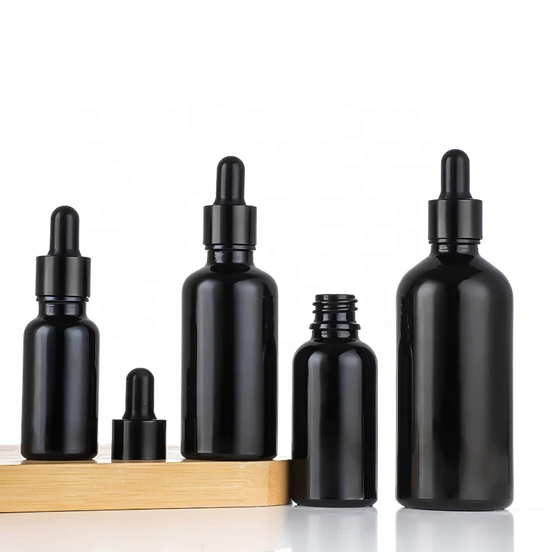 black glass essential oil bottle 100ml 50 ml black glass dropper bottle 30 ml 15ml 10ml aluminum dropper pipette essential oil