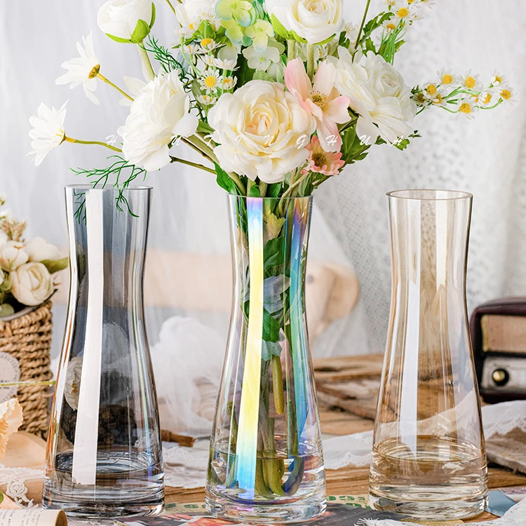 Clear Amber Gray Colorful Tall Large Glass Vase Flower Arrangement Table Centerpiece Living Room Dining Room Tabletop Glass Vase